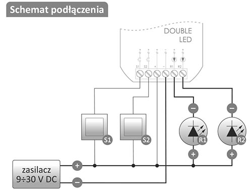 Schemat podłączenia modułu Double LED